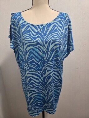 Blush Blue Zebra-Print Short Sleeve Top